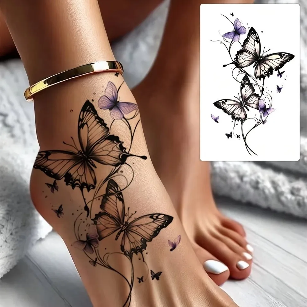 1Pc Fashionable Cool Temporary Tattoo Sticker Colorful One-Time Use Couple Fake Tattoo Butterfly Design Body Paint