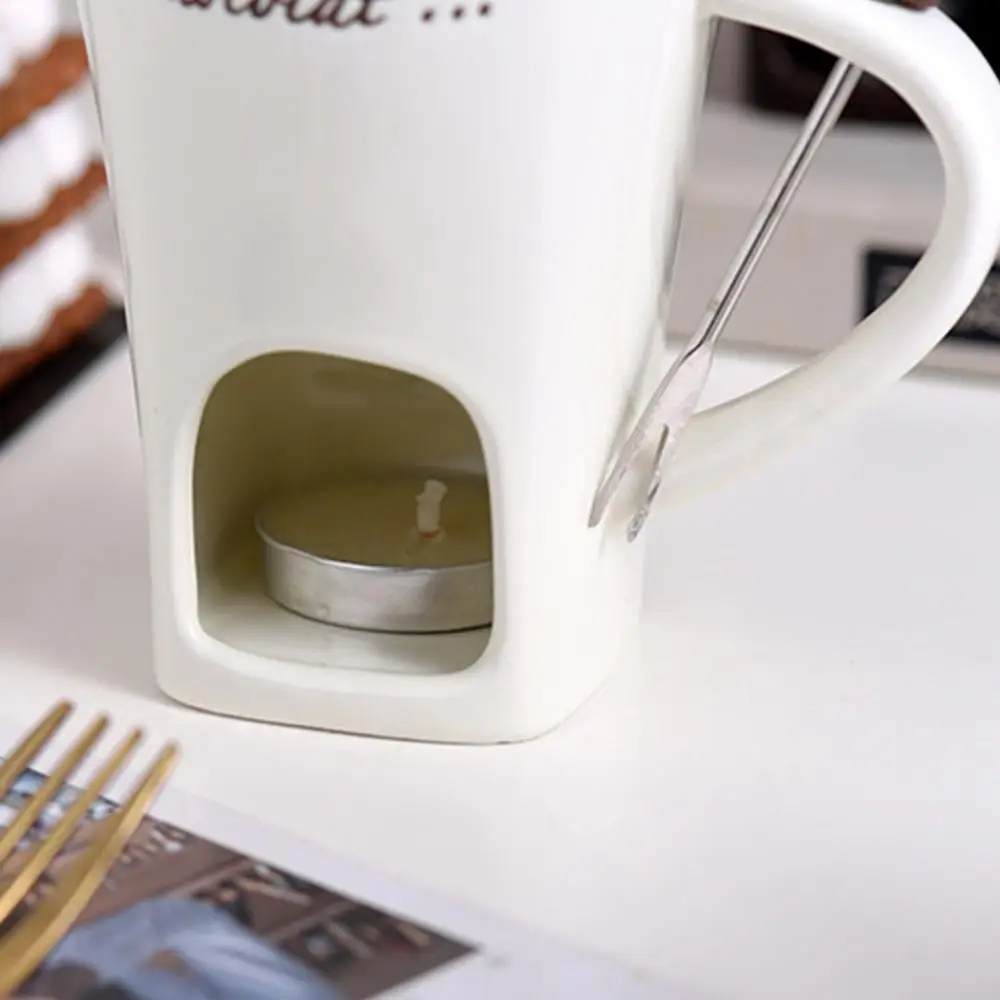 Description Picture 3 of itemMini Fondue Set with Candle and fork Ceramic Fondue Pot Cheese Chocolate Melting Hot Pot Butter Warmer Chocolate Fondue Cup