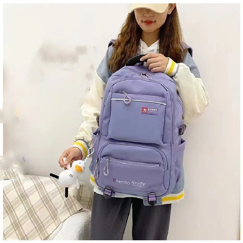 Women's Casual Solid Color Zipper Waterproof Portable Scholar Bag