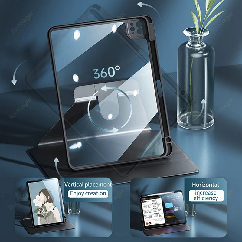 Versatile 360° Rotating Tablet Case with Pencil Holder