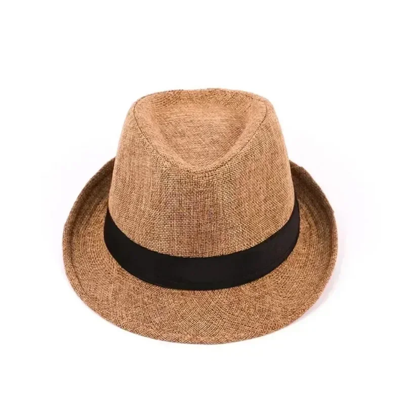 Versatile Casual Sunshade Four Seasons Hats Gifts Men's Fashion Top Hat Cotton Linen Solid Jazz Hat Men's English Gentleman Hat