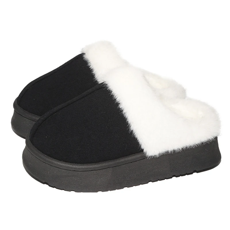 Thick Bottom Faux Fur Slippers Women Anti Slip Warm Winter Fluffy Slipeprs Woman Thicken Plush Faux Suede Snow Boots Female