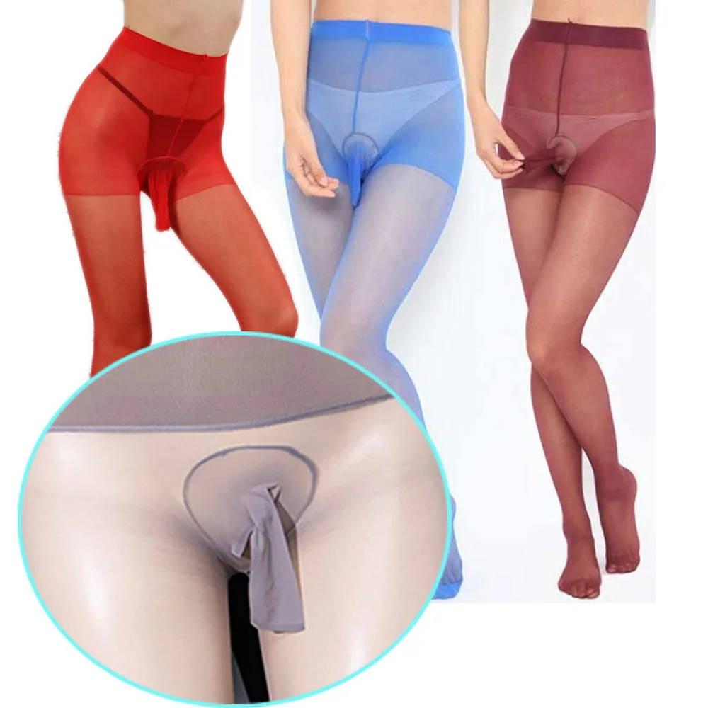 Man Tights Open Sheath Penis Sleeve Ultra High Elastic Men Silk Stockings Underwear lingerie Condom Cover Wrapped Handjob