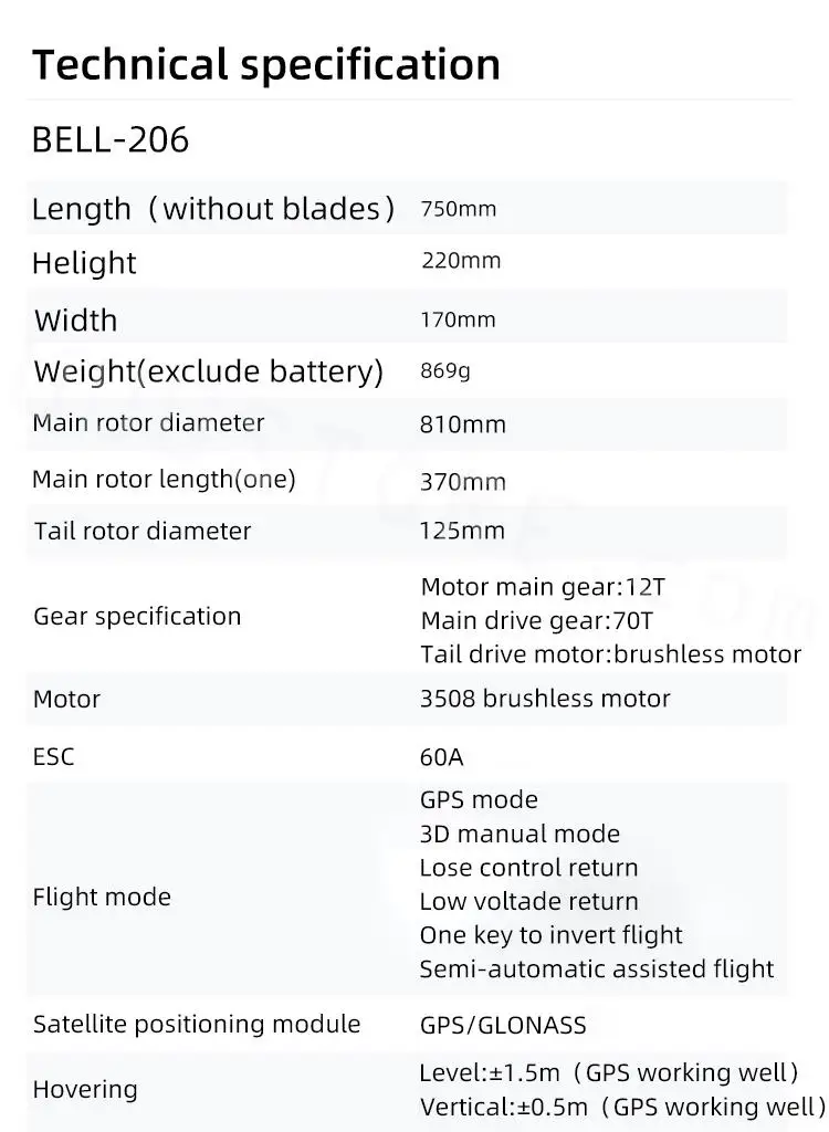 FLY WING Bell 206 V2 Class 470 6CH Brushless Motor GPS Fixed Point Altitude Hold Scale RC Helicopter PNP With H1 Flight Controller