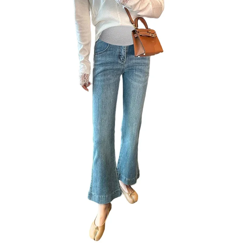 Stretch Denim Maternity Flared Cropped Jeans Spring Summer Belly Pants Clothes Pregnant Women Pregnancy Slim Trousers maternity jeans
