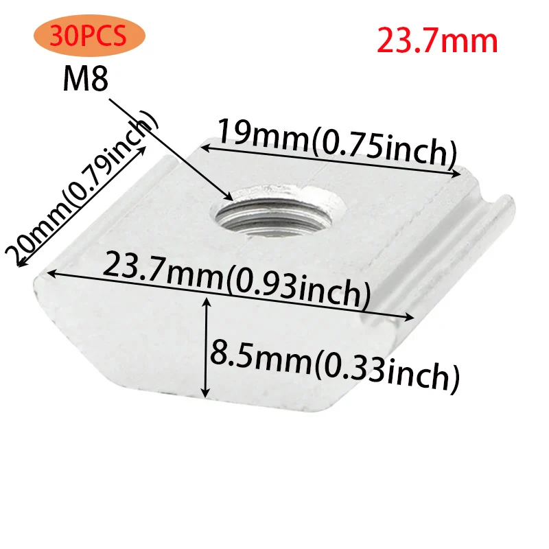 Solar Panel Mounting Set 30pcs 21.2mm 22.3mm 23.7mm Solar Panel Mounting Aluminum Alloy Bracket End Mid Clamp T-Blocks Square Nuts M8 T-Sliding Nut solar panel mounting set solar panel clips