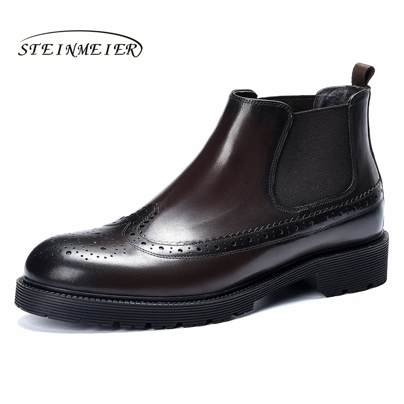 Men's Winter Chelsea Boots Genuine Leather Black Ankle Waterproof