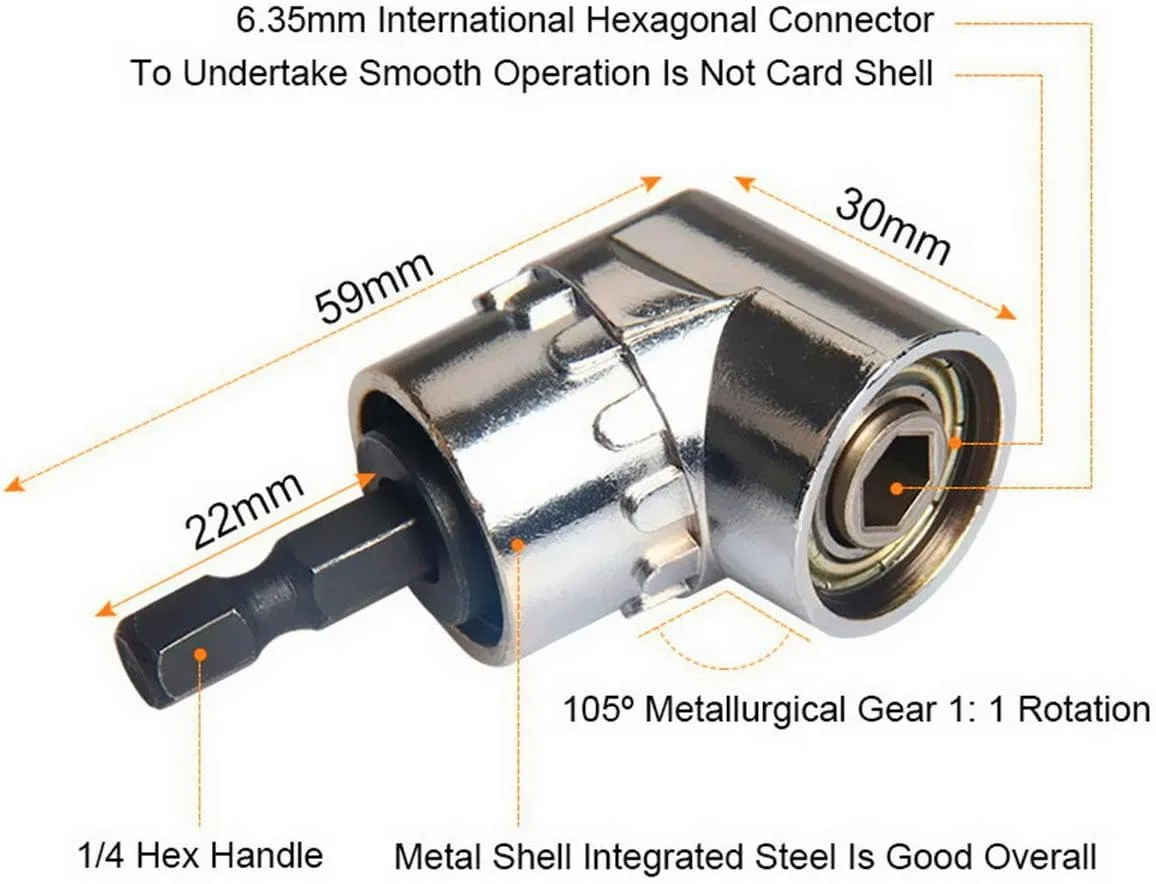 Impact Grade 105 Degree Angle Screwdriver Socket Adapter Screwdriver Bit Power Hand Tool Part Nut Attachment