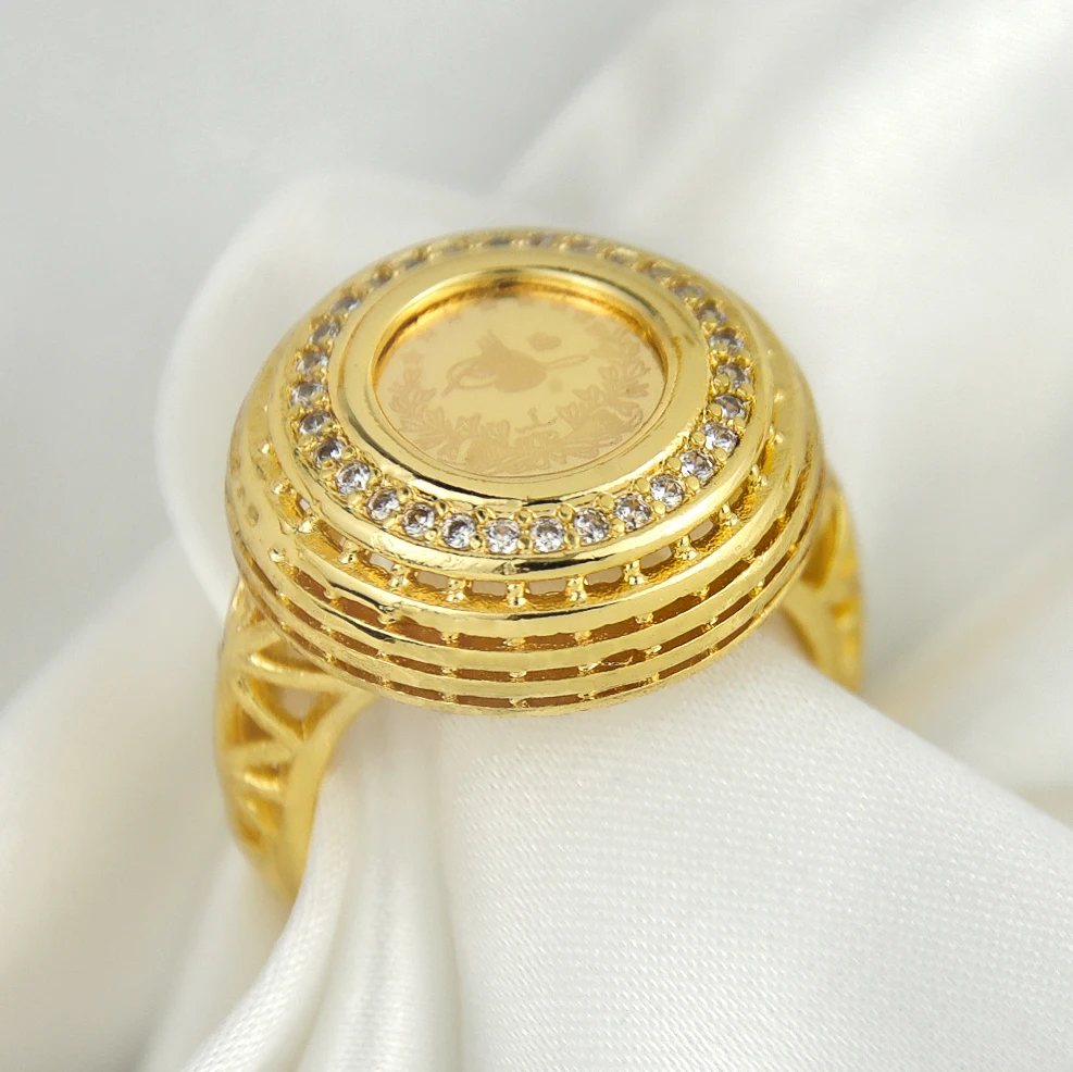 Türkische Totem-Münzen-Ringe, 18 Karat vergoldet, Zirkonia, Naher Osten, Handring, Dubai, islamische Verlobung, Hochzeit, Party, Schmuck – Detail 2