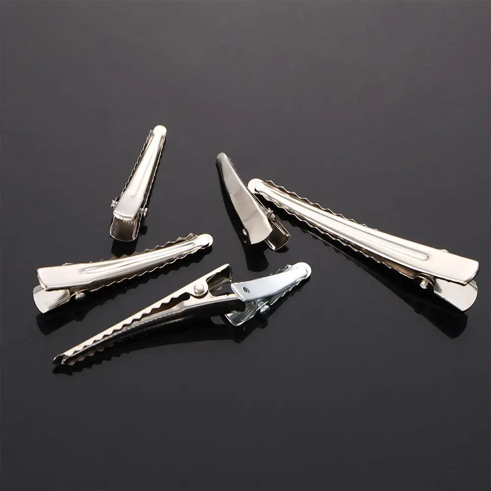 Presilhas de cabelo femininas portáteis prateadas com dentes, estilo jacaré, ferramentas de penteado._voghion.com
