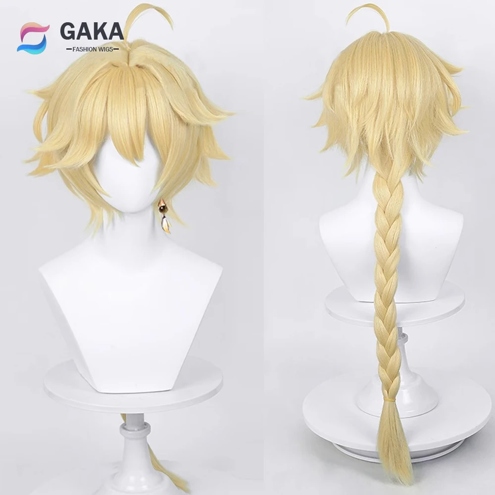 

GAKA Aether Cosplay Wigs Game Genshin Impact Long Synthetic Straight Blonde Yellow Hair Wig for Daily Party