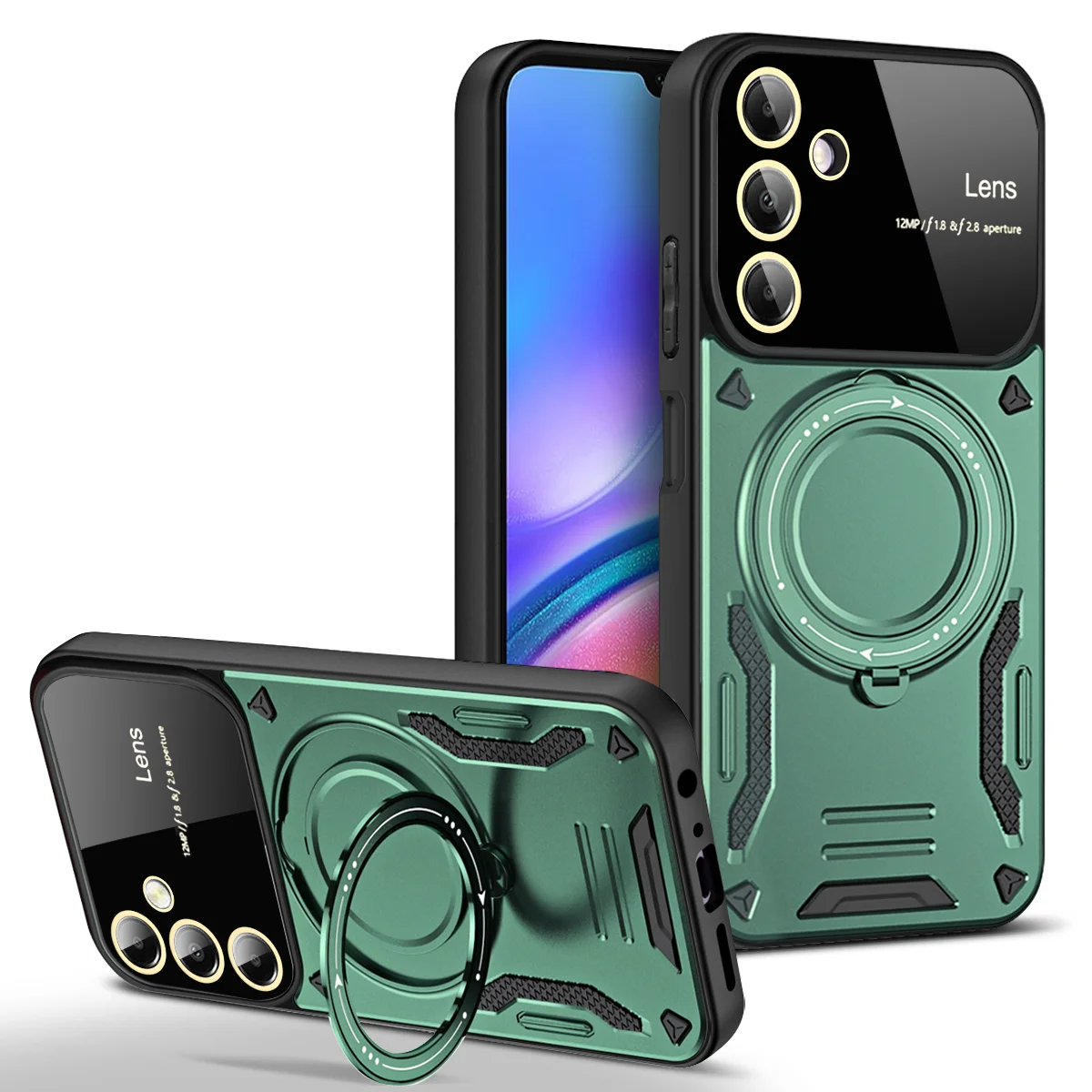 Luxury Armor Wireless Charging Case with Magnetic Ring Bracket and Bumper Cover