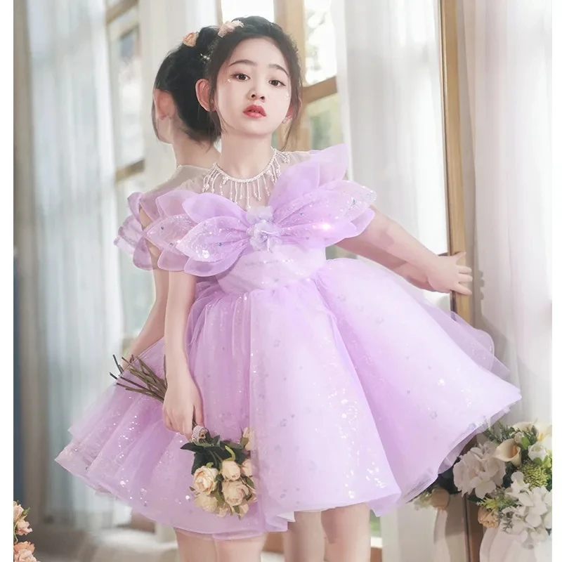 

2023Baby Clothes for Girls Toddler Kids Wedding Princess Gown Girl Elegant Birthday Dress Tulle Bridesmaid Evening Party Dresses