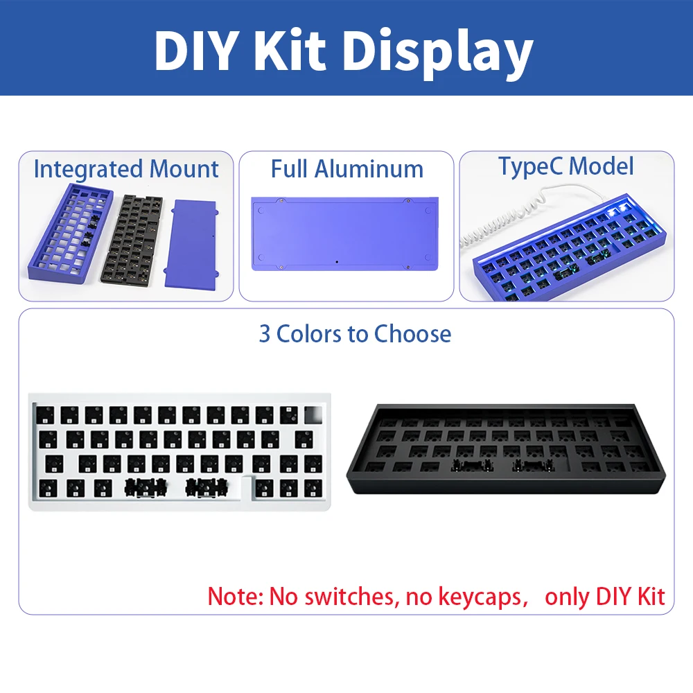 IDOBAO-alumínio montado kit de teclado, em branco Caps, tipo C modelo, barebone kit, DIY mecânica DIY, ID42 Hot Swap, 40%