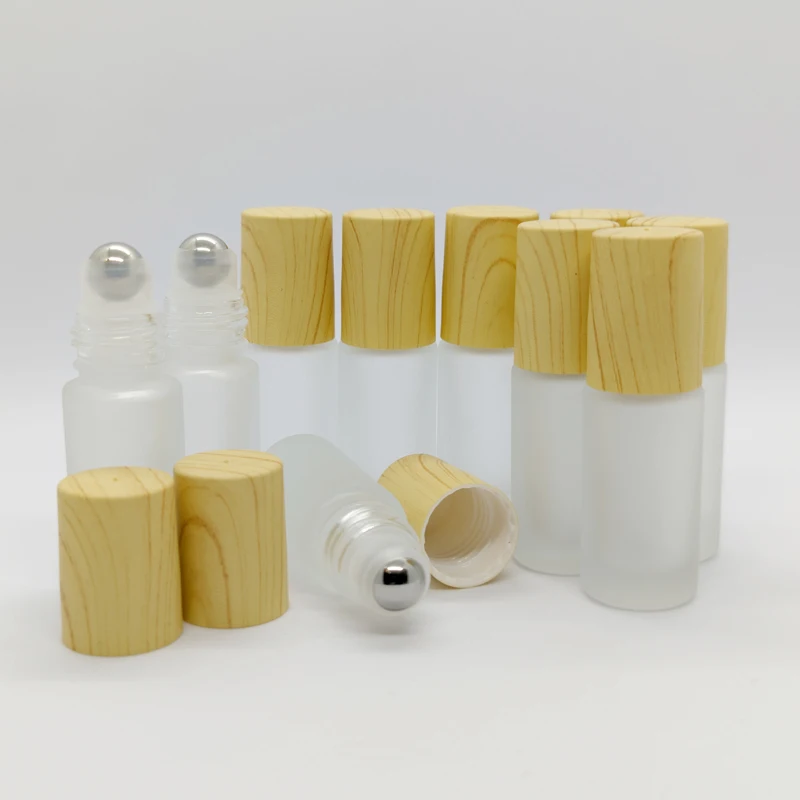 두꺼운 유리 롤온 병 리필 가능한 에센셜 오일 향수 병 용기, 롤러 금속 볼 포함, 5ml 프로스트 롤, 10 개, 24 개