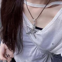 Collier avec pendentif grande étoile de mer en métal exagéré pour femmes, gothique Hip Hop, couleur argent, pentagramme, chaîne étoile, bijoux Y2K 4