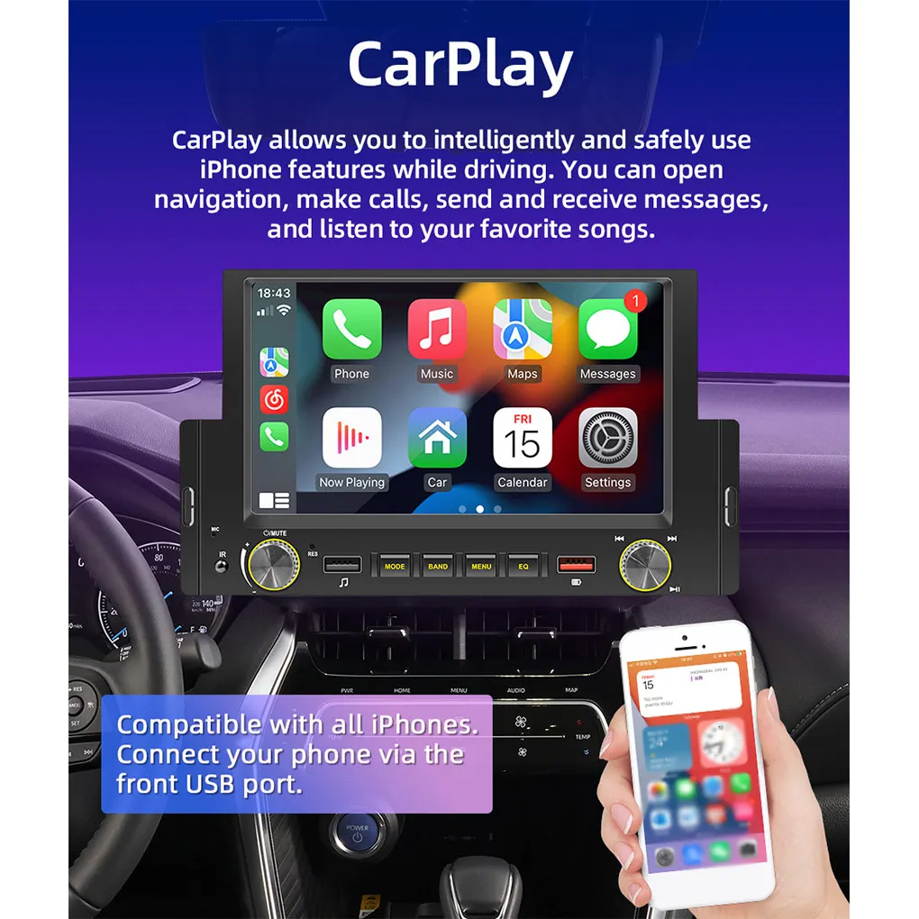 

6 2 Inch Bluetooth-compatible 5 1 1 Din MP5 Player Music Players Multimedia Device Automotive Automobile Accessories