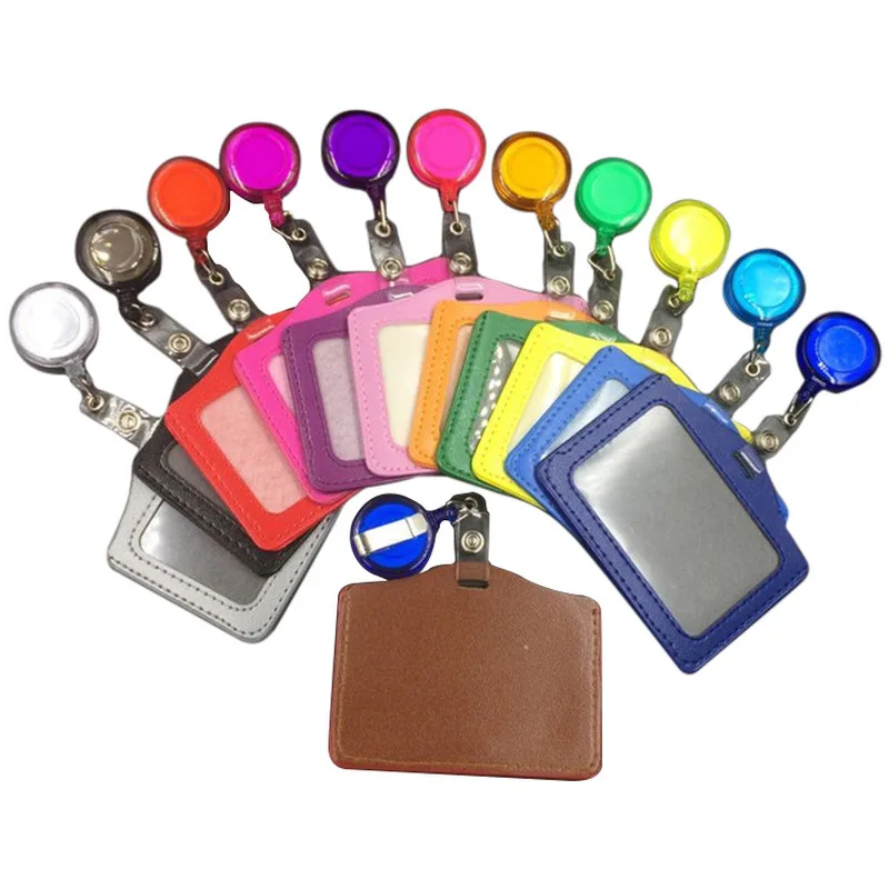 

PU Work Card Holder for Company Factory Staff ID Tag Sleeve Employee's Pass Card Name Badge Holder Cover Case with Badge Reel