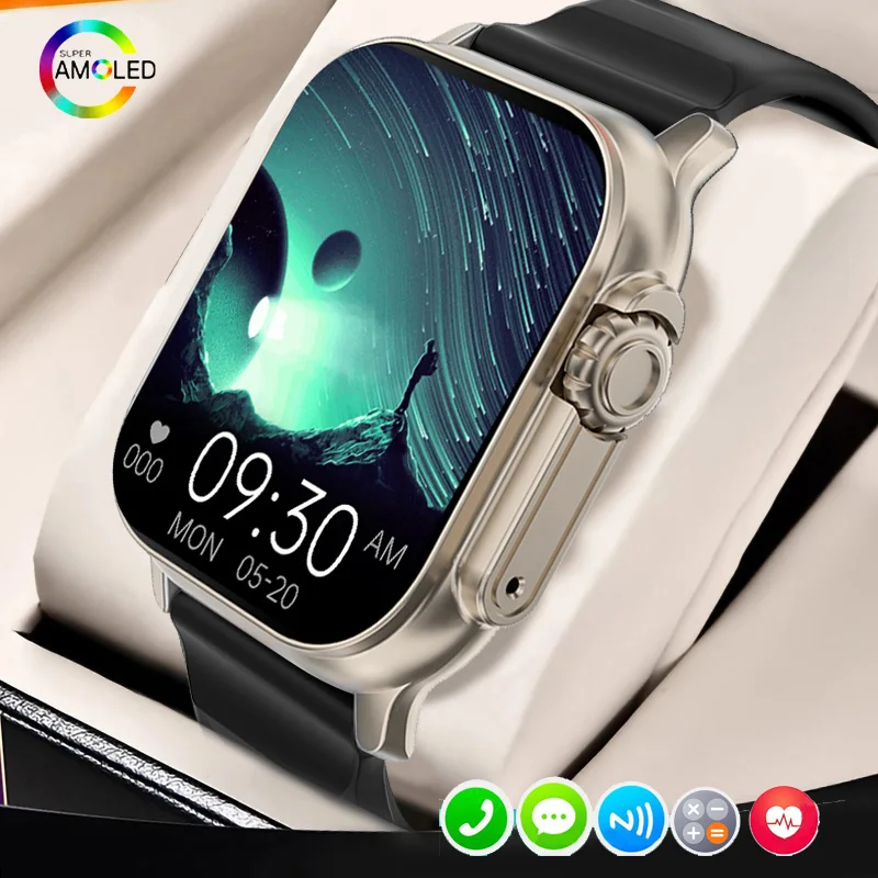 2024 NFC 스마트워치 AMOLED 화면, 항상 시간 표시 블루투스 통화 시리즈 9 시계, 맞춤형 다이얼, 남성 스포츠 건강 여성 스마트 워치
