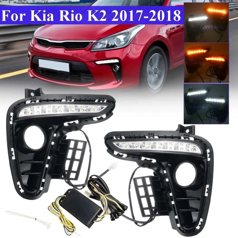 

2Pcs For Kia Rio K2 2017 2018 Yellow Turn Signal Style Relay Car DRL 12V LED Daytime Running Light Daylight Auto