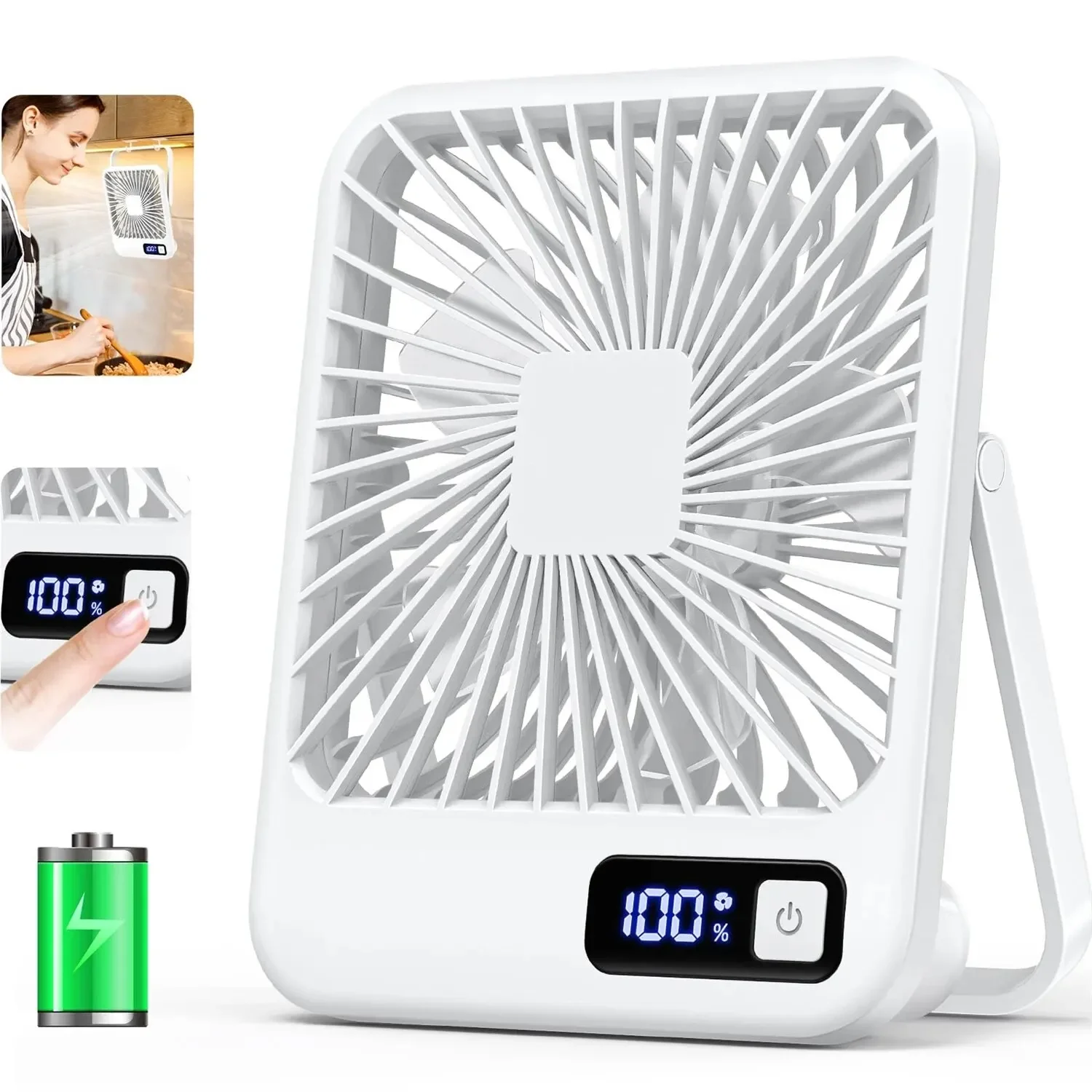 Portable Rechargeable Desk Fan with Adjustable Tilt & Power Display, Ultra Quiet with 5 Speeds