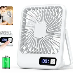 Portable Rechargeable Desk Fan with Adjustable Tilt & Power Display, Ultra Quiet with 5 Speeds - USB Type - C (WHITE)