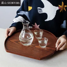 

SHIMOYAMA Wooden Serving Tray Tea Cup Fruit Breakfast Plate Japanese Food Dessert Cake Candy Half Moon Storage Trays Easy Carry