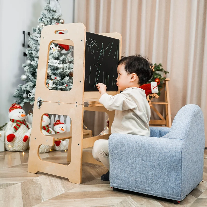 Foldable kitchen stool 4-in-1 toddler step stool chalkboard desk table chair montessori kitchen stool