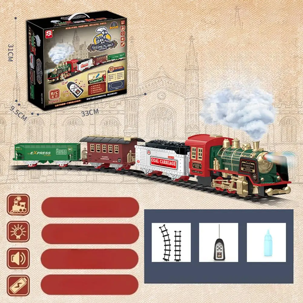 Electric Steam Train Toys Simulation Remote Control Classical Locomotive With Lighting Music For Children Gifts Car Model Set electric train set