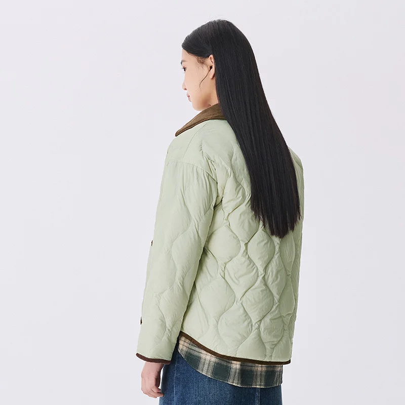 Semir Down Jacket Women Medium Length Light Weight Corduroy Collar 2024 Winter New Vintage Three-Proof Coat 6