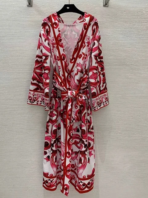 Pigiama con cravatta in vita allentata con stampa temperamento, moda per la casa, nuovo elegante abito a maniche lunghe da donna primaverile ed estivo 3