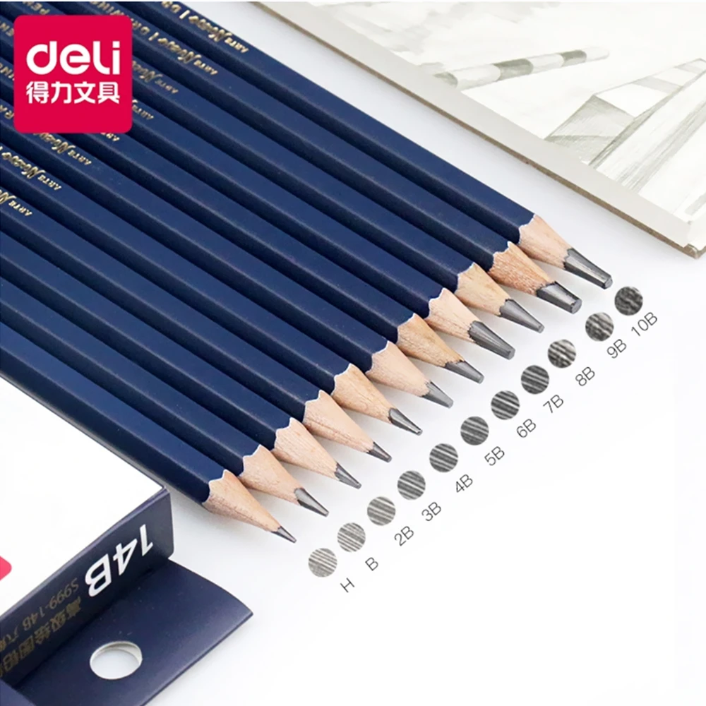 

DELI Professional Wooden Sketch Drawing Pencil 3H 2H 2B 3B 4B 5B 6B 7B 8B 9B 10B 12B 14B Wood Painting Pencils Stationery Supply