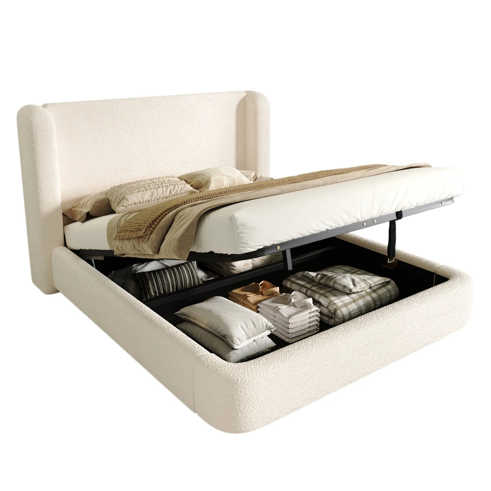 160 x 200 cm gepolstertes Bett, Doppelbett, hydraulisches Funktionsbett und großer Stauraum, gepolsterter Kopf, keine Matratze – Detail 9