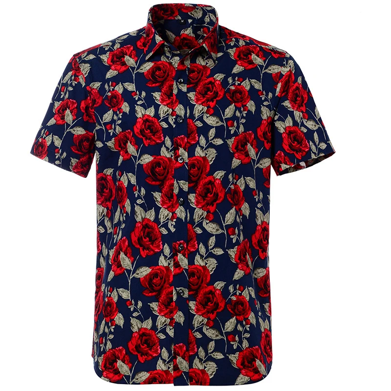 thumbnail image 1 of Camisas con gráficos de hojas y flores para hombre, ropa con estampado 3D, camisas hawaianas de playa, blusas Y2K de manga corta, ropa vintage, blusa con solapa, 1 of 5