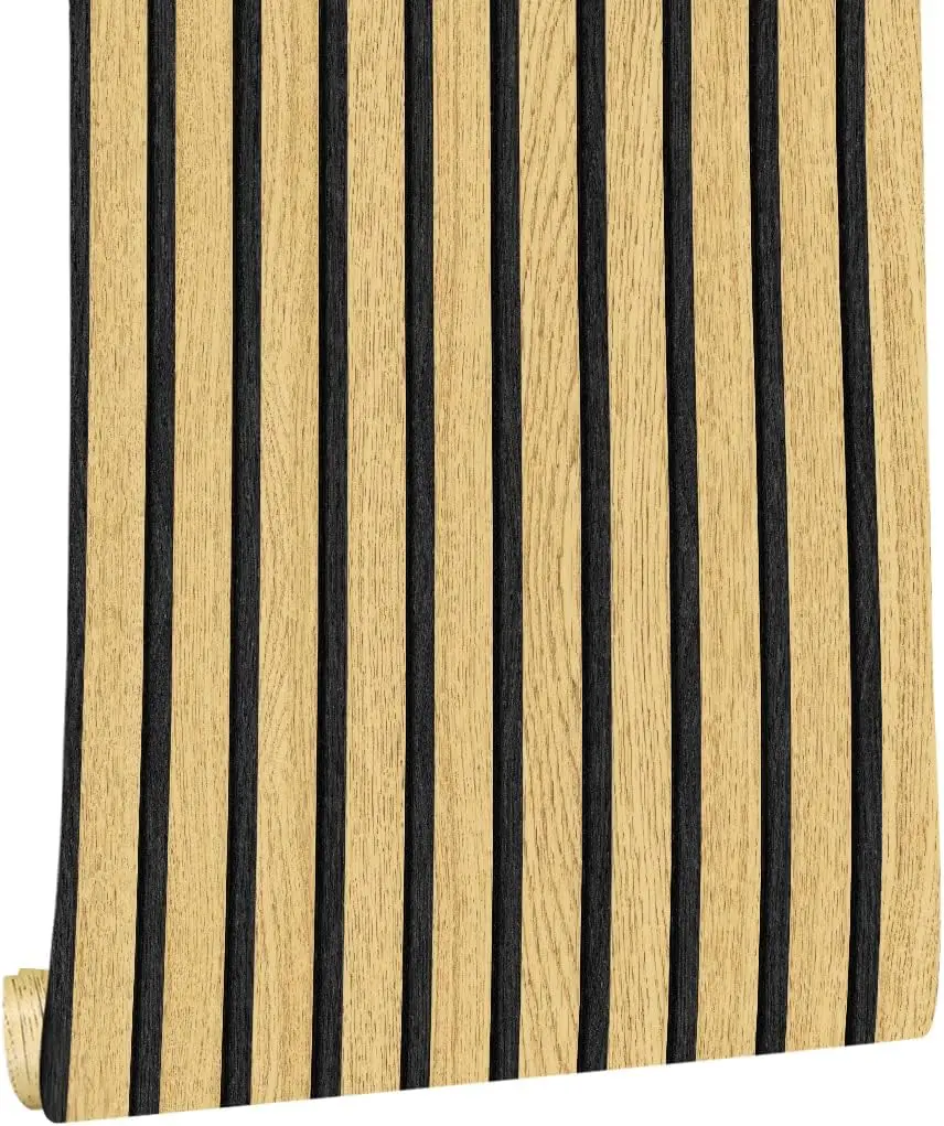 목재 스트라이프 배경 벽 자체 접착 벽지, 책상 캐비닛 가구 리노베이션 PVC 방수 스티커 