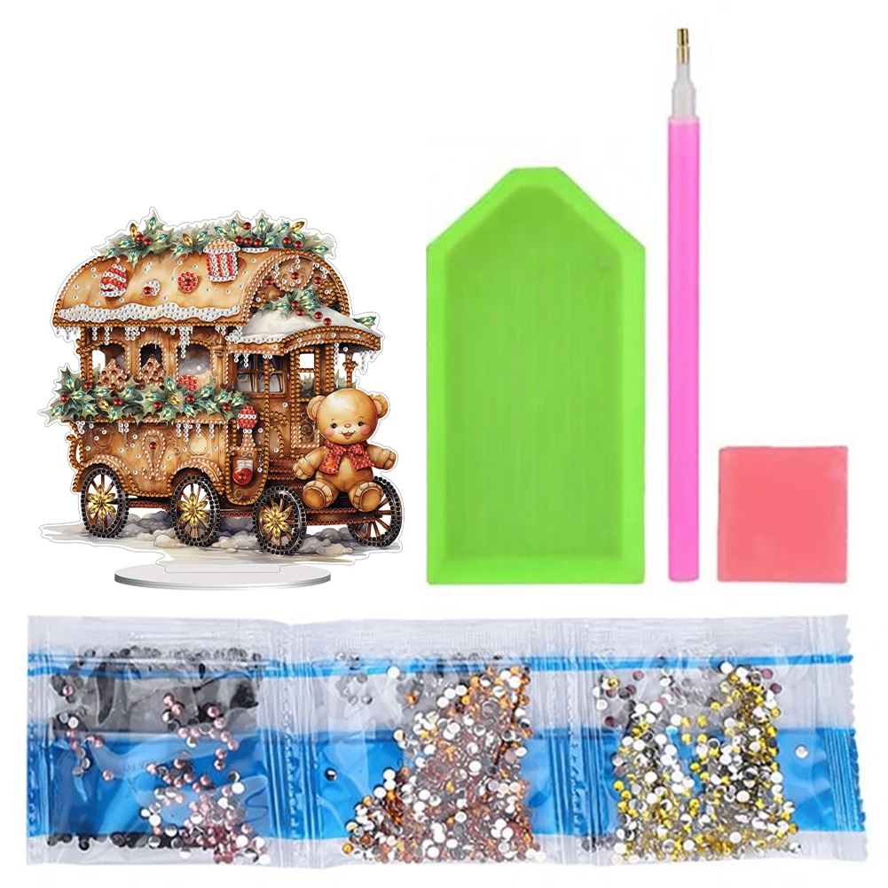 Wooden Diamond Art Table Decor Christmas Crystal Painting Desktop Kit DIY Diamond Painting Desktop Decor Gift for Christmas