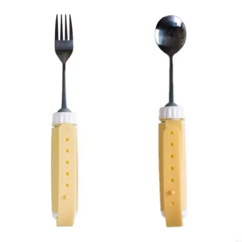4X7A Elderly Utensil Disabled Patient Easy Grip Eating Aids Spoon Fork Stainless Steel Removable Flexible Rotating Non