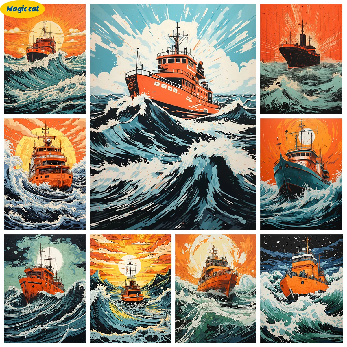 

Ship DIY AB Diamond Embroidery Waves Landscape Cruise Ship Mosaic Picture 5D Diamond Painting Cross Stitch Home Wall Decor Gift