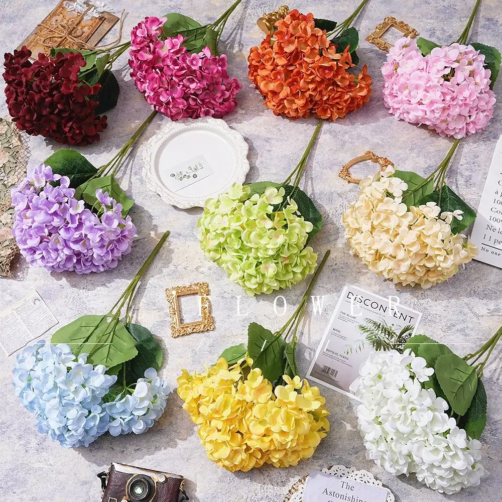 1PC Large Size 5 Heads Artificial Hydrangea Silk Decorative Fake Flowers Wedding Bridal Bouquet Wedding Floral Arrangement
