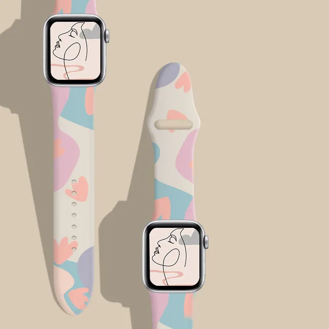 New Fashion Strap For Apple Watch Band 44mm 40mm 38mm 42 mm Printing Silicone Bracelet iWatch 7 6 SE 5 4 3 Accessories 41mm 45mm 7 Liriodendron