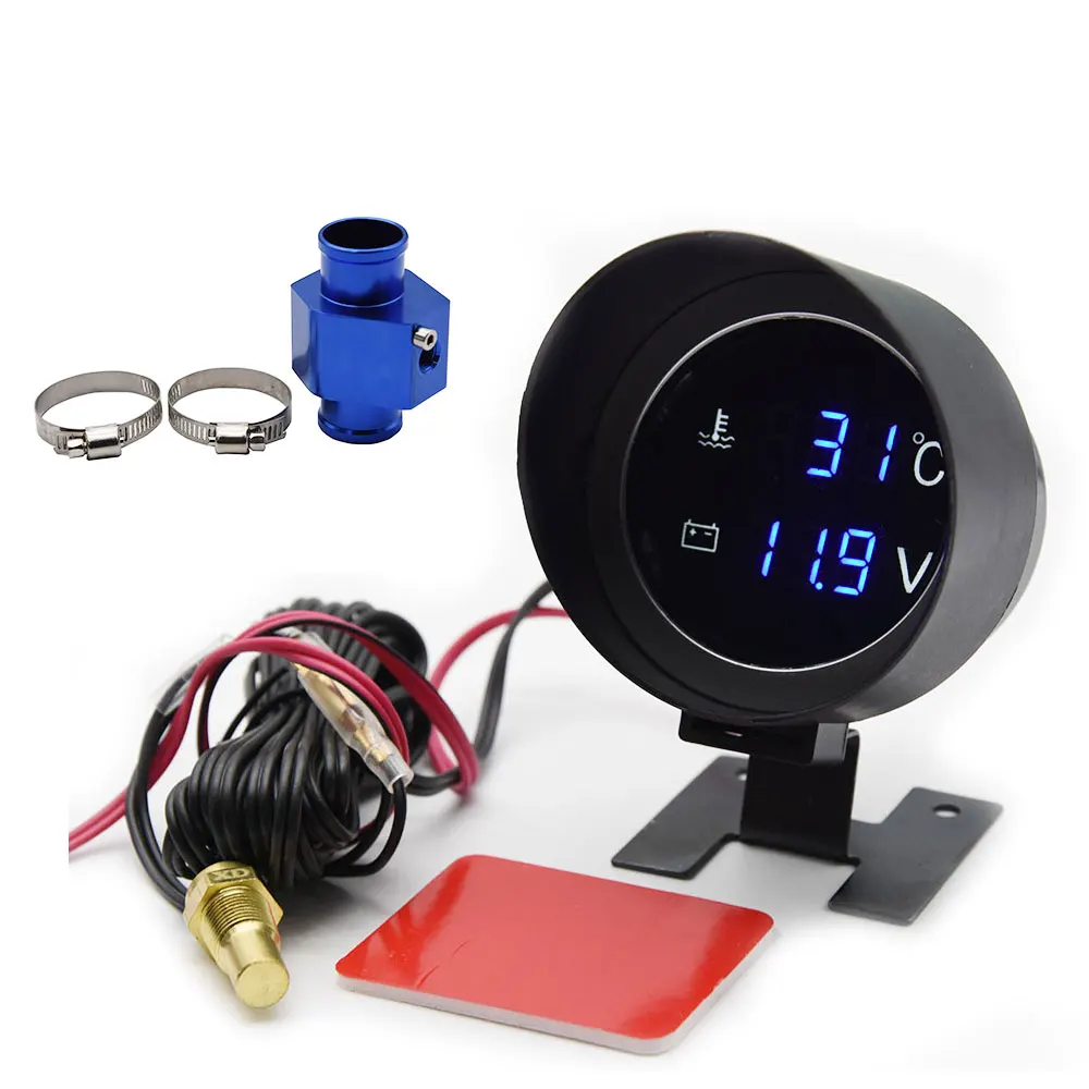 2 IN 1 Water Temperature Gauge Digital Led 1/8NPT Voltmeter With Water Temp Joint Pipe Sensor