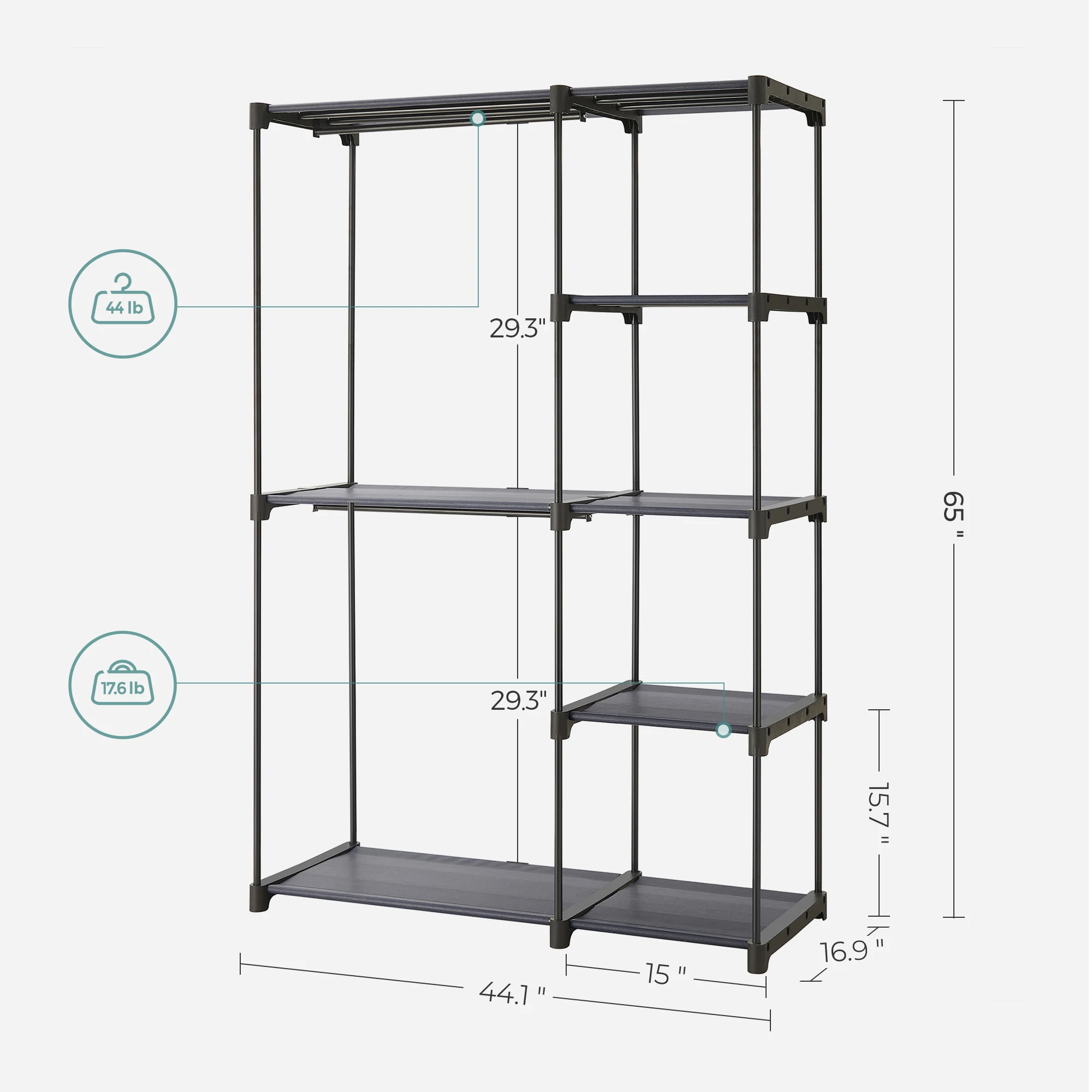 SONGMICS Portable Closet, Freestanding Closet Organizer, Clothes Rack with Shelves, Hanging Rods, Storage Organizer 6