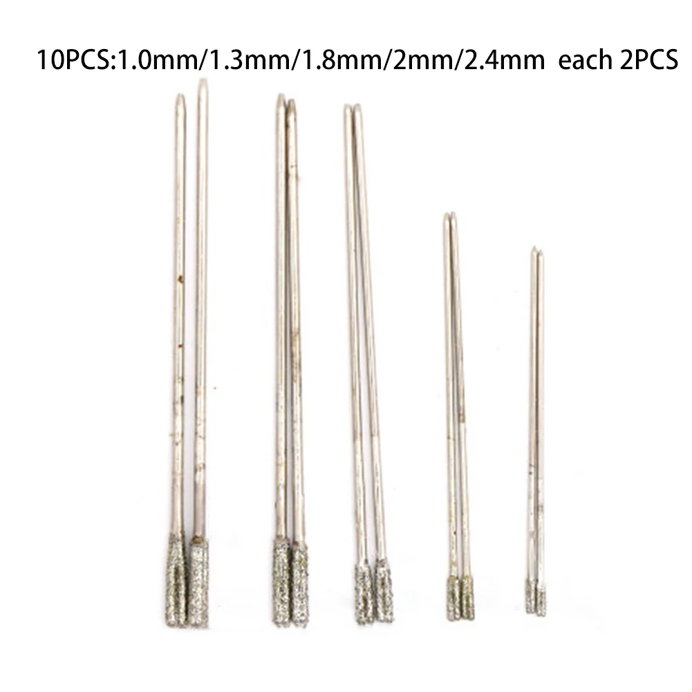 

10pcs Diamond Drill Bit 1.2mm-2.4mm For Drilling Jade Agate Stone Crystal Jewelry Glass Semiconductor Drill Bit Tool Replacement