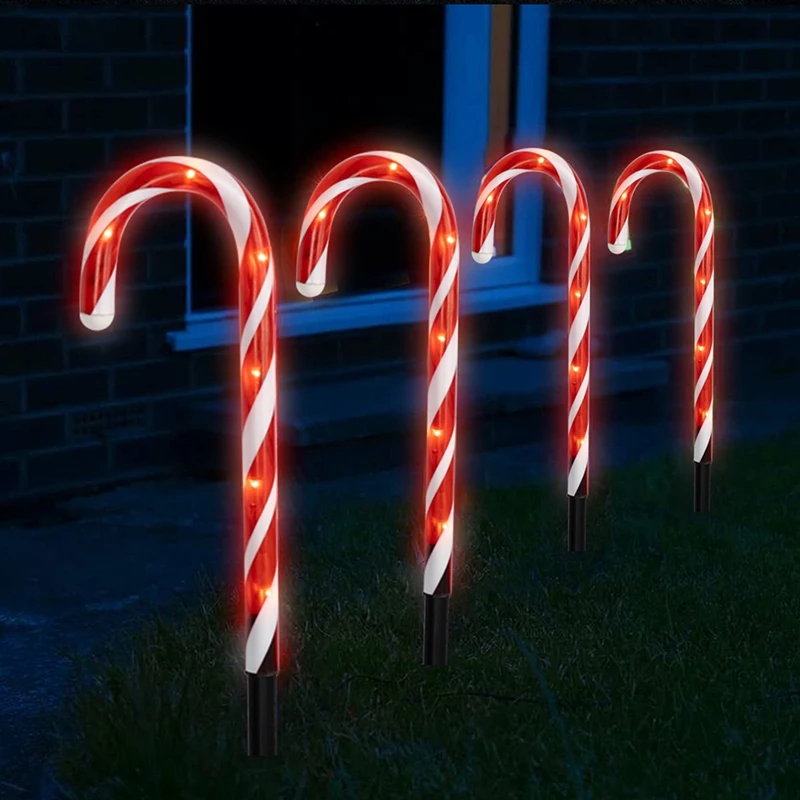 KEKA Bright 5Pcs 14 Inch Christmas Candy Cane Pathway Markers, Xmas Pathway Lights Outdoor With Warm White Lights For Garden