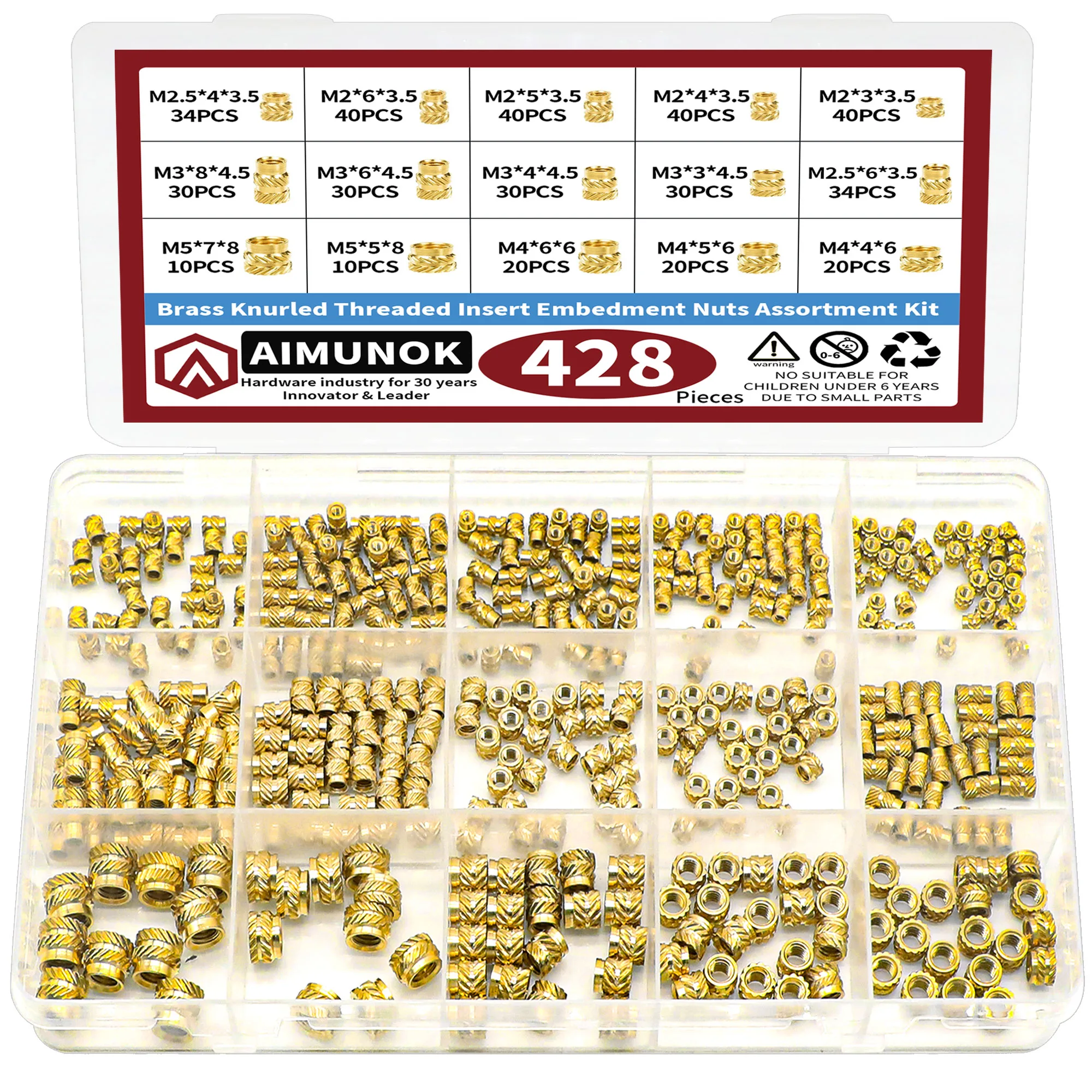 Kit de Inserção Roscada de Latão Sortido Porcas Recartilhado Ideal para Soldados Hidráulicos Tamanhos m2 M2.5 m3 m4 m5 428 Pcs 780 Pcs