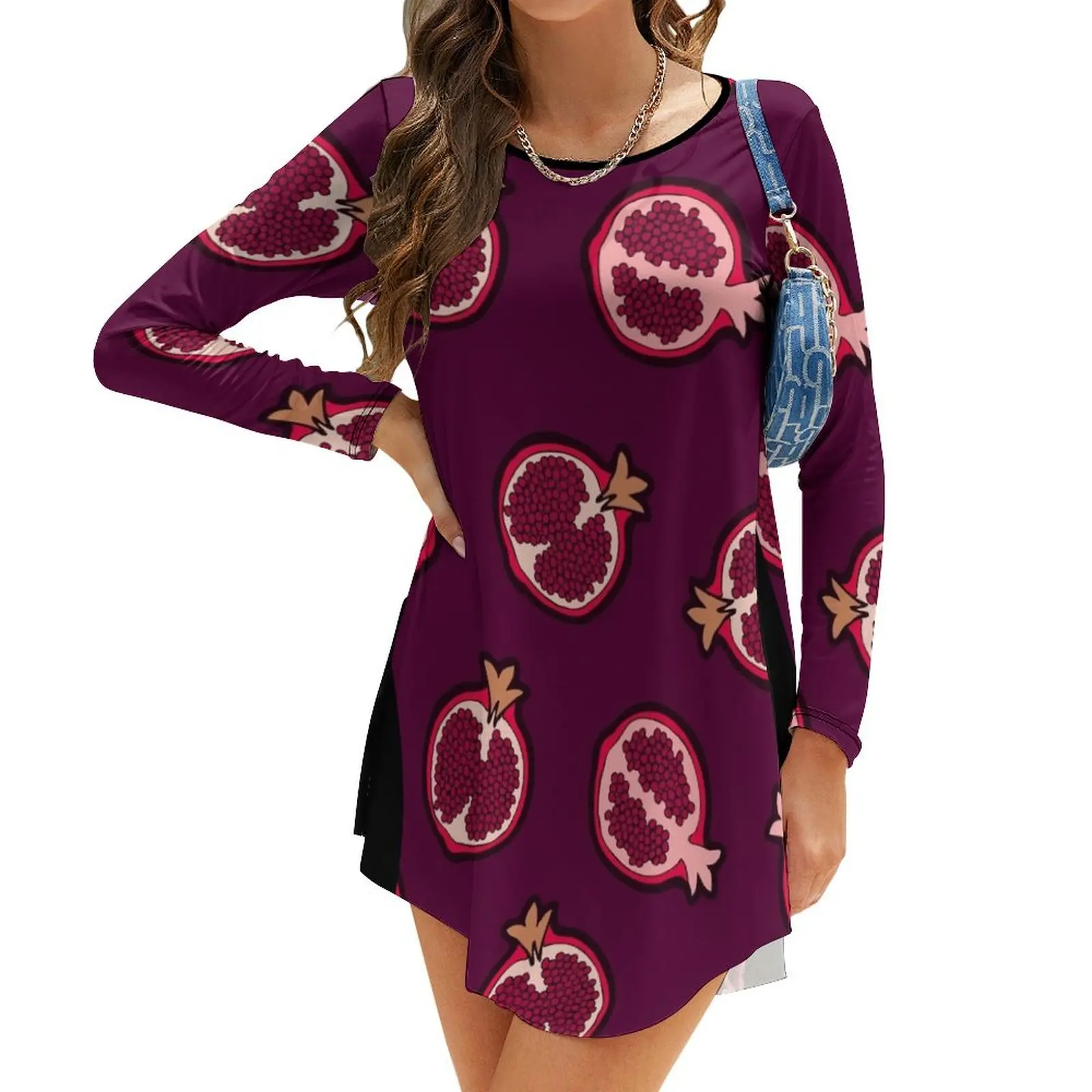 

Pomegranate Pattern Long-Sleeve Dress Female clothing women's luxury party dress