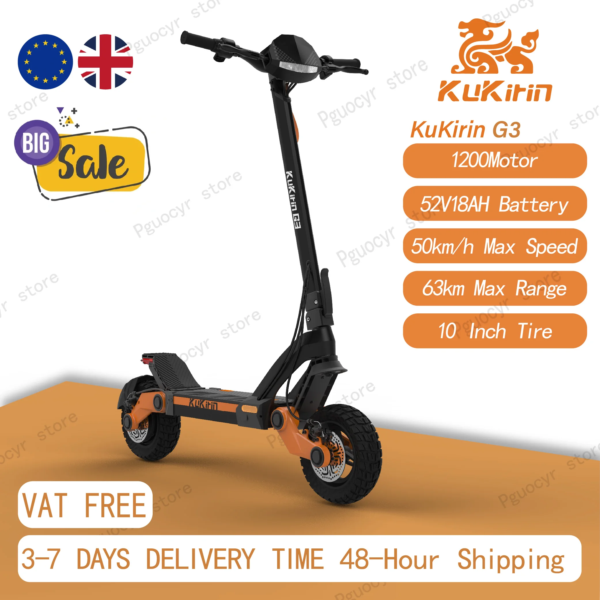 Monopattino Elettrico KuKirin G3, Motore Posteriore 1200W, Batteria 52V 18Ah, Velocità Massima 50KM/H, Display Touch, Pannello di Controllo, Sospensioni TPU