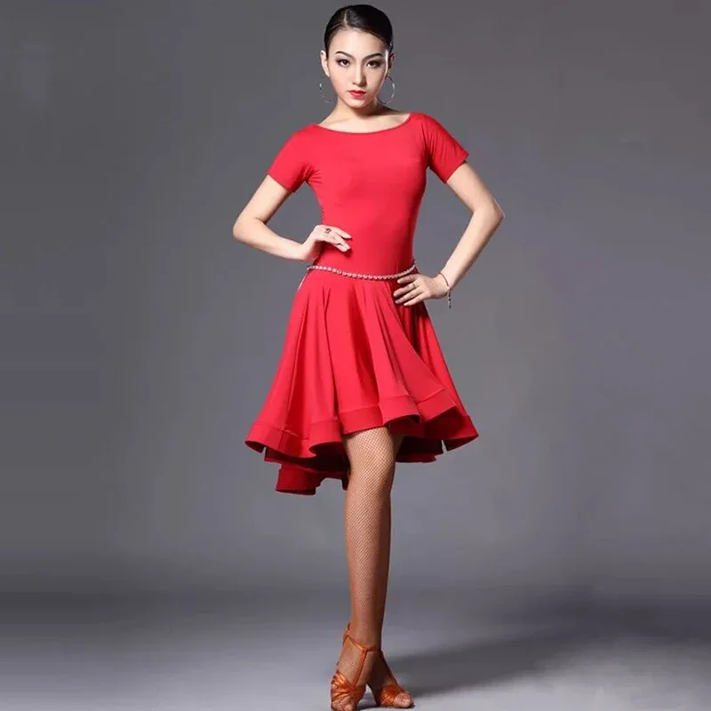 Latin Dance Skirt Woman Practice Dress Performance Red Black Rumba Cha Dresses