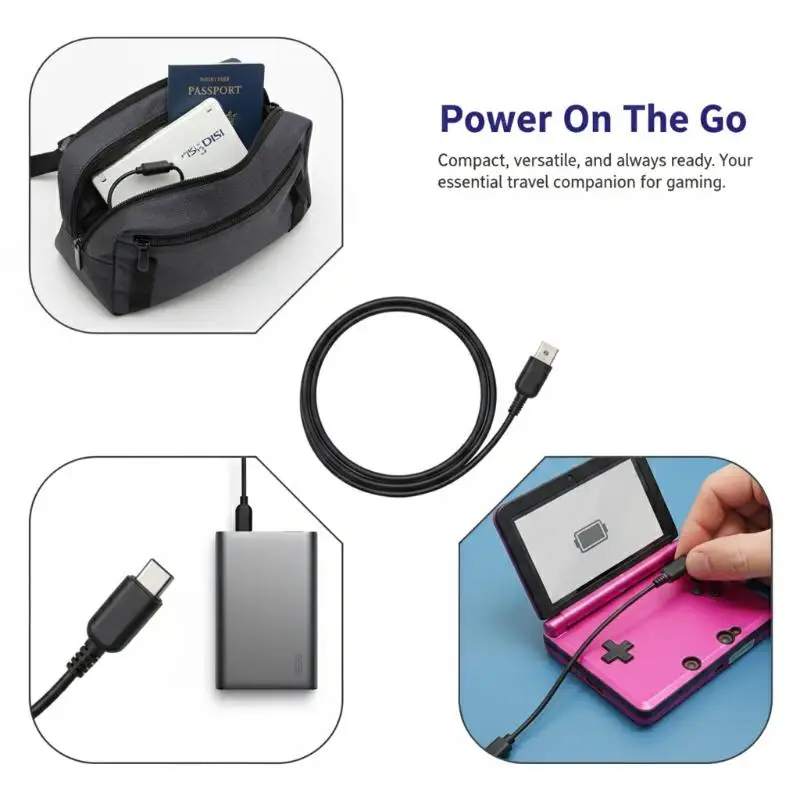 NDSI 3DS 2DS XL LL용 긴 길이의 USB C 충전 케이블 새로운 3DSXL 2DSXL 손쉬운 게임을 위한 무료 제품 좋은 품질