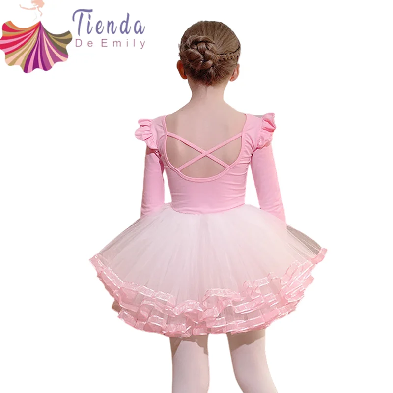 

Girls Ballet Dress Toddler Dance Leotard with Skirt Korea Design Ruffle Sleeves Tutu Rhythmic Gymnastics Jumpsuit Kids Costume